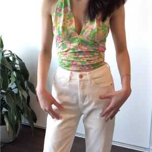 With Jean Floral Halter Neck Top